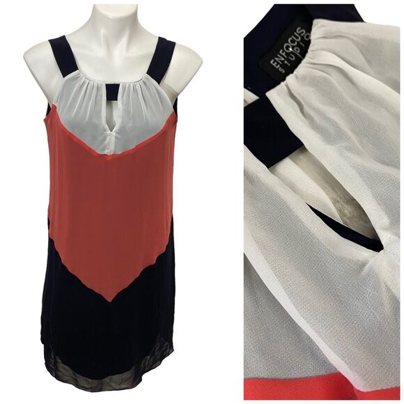 Enfocus Dress Womens 8 Shift Halter Chevron Colorblock Sleeveless Nautical Work - Picture 1 of 12